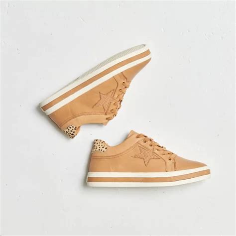 Alfie & Evie Plumber Sneaker – Camel Cheetah Trim .